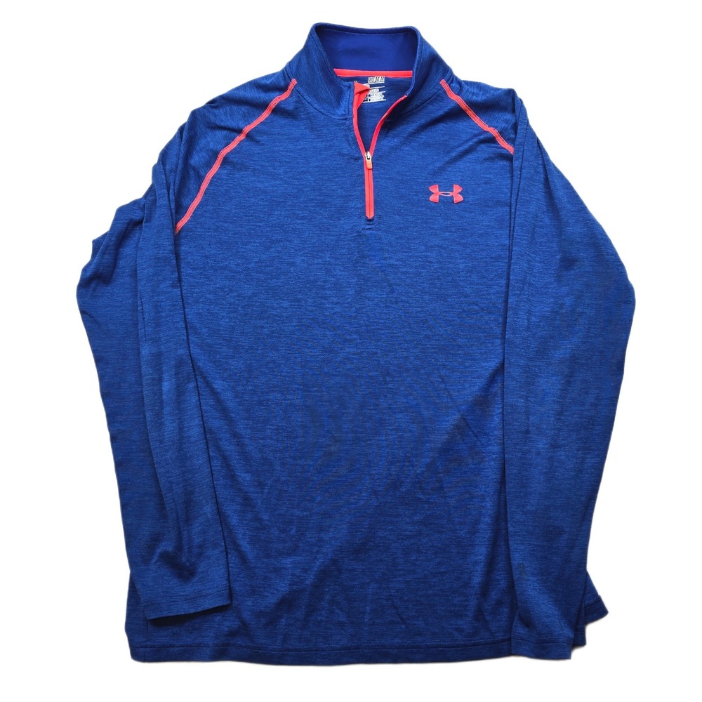 Under Armour 1/4 Zip Athletic Shirt Mens Medium Blue Orange Long Sleeve HeatGear
